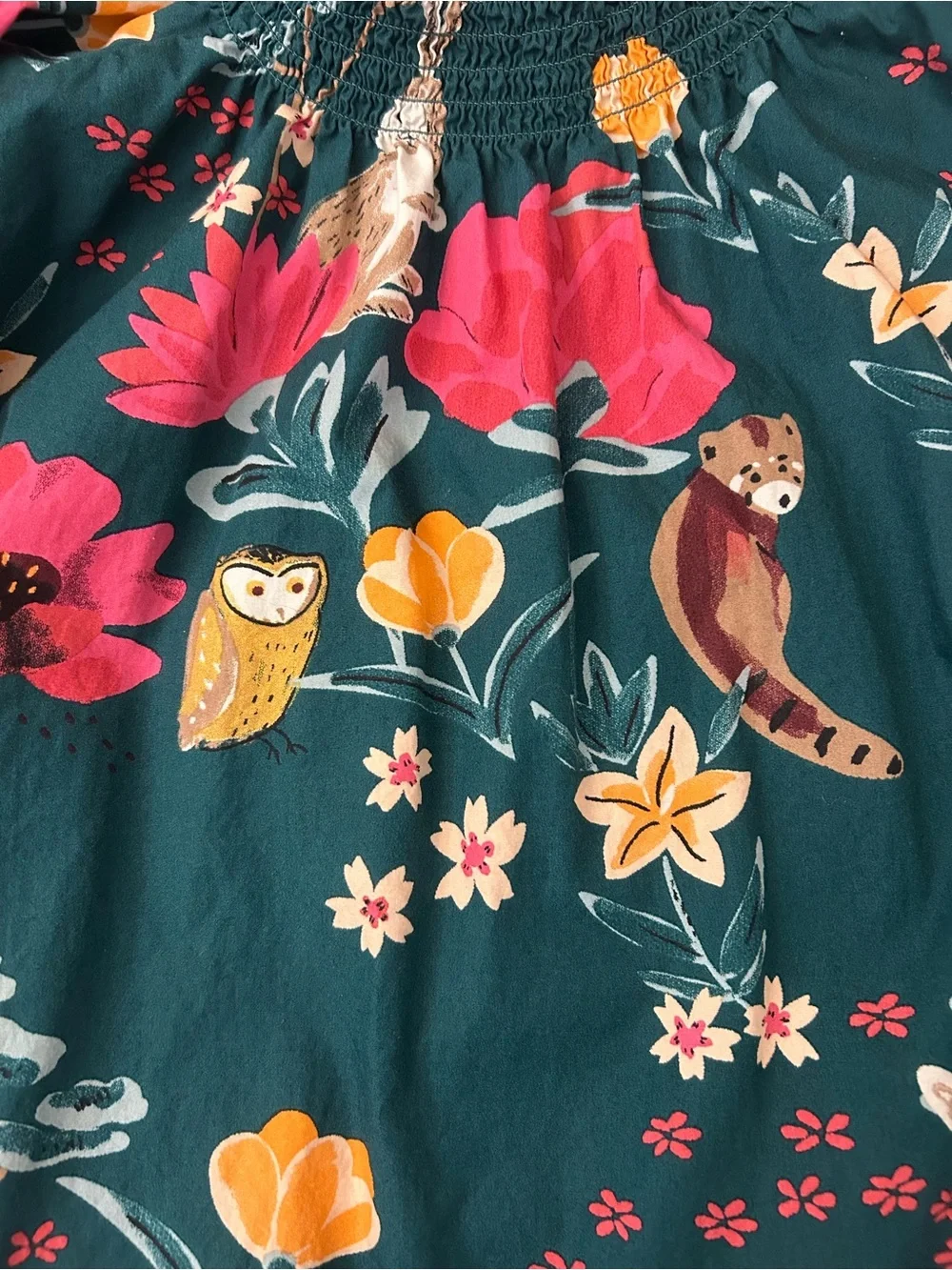 Tea Collection Girls Size 7 Woodland Animal Floral Smocked Dress Puff Sleeves